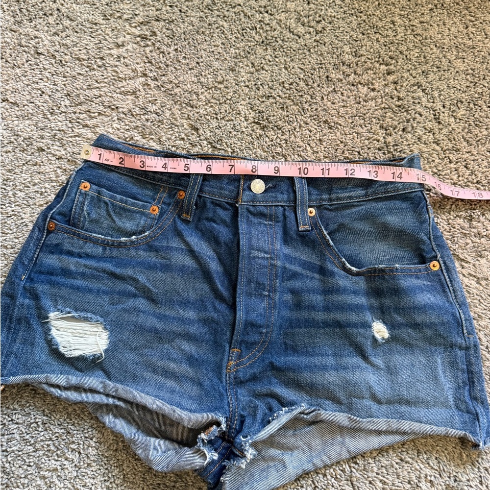 Levi's Blue Distressed High-Rise Denim Shorts.